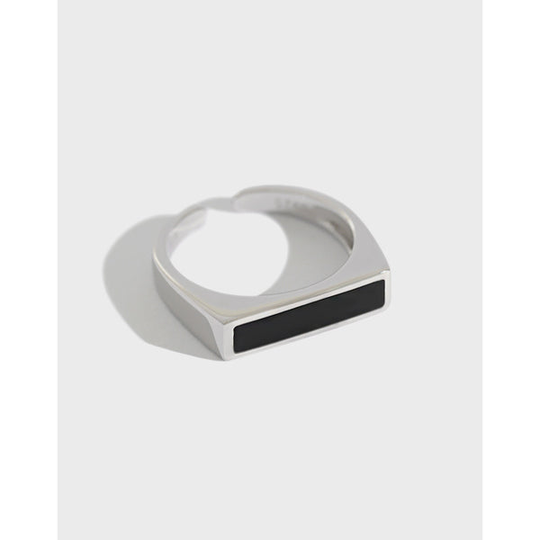 Lovcia Geometry Black Rectangle Silver Adjustable Ring-Rings-Rhodium-Rhodium