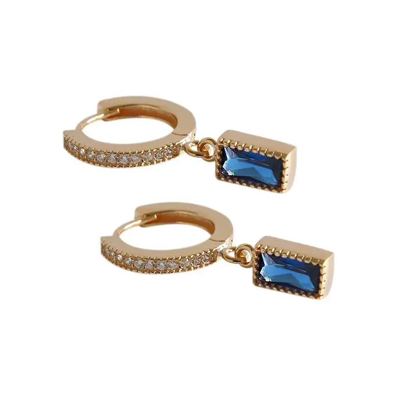 Lovcia Geometry Blue CZ Rectangle 925 Silver Dangling Earrings (Single Piece)-Earrings-Silver-Silver