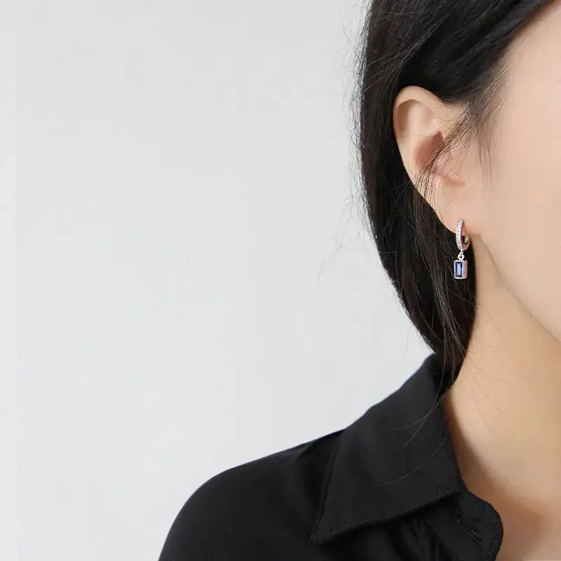 Lovcia Geometry Blue CZ Rectangle 925 Silver Dangling Earrings (Single Piece)-Earrings-Silver-Silver