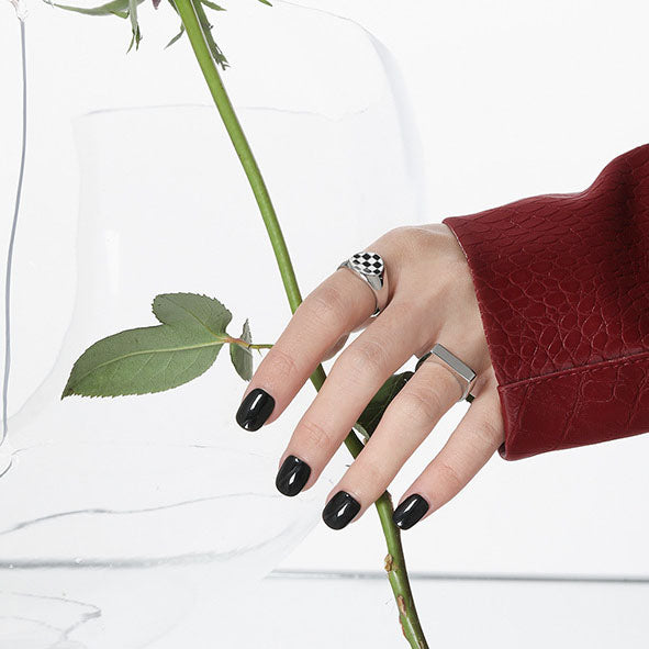 Lovcia Geometry Chessboard Ring 925 Silver Adjustable-Rings-Rhodium-Rhodium