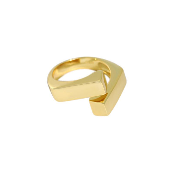 Lovcia Geometry Cross Adjustable Ring Gold Plated 925-Rings-Yellow Gold-Yellow Gold