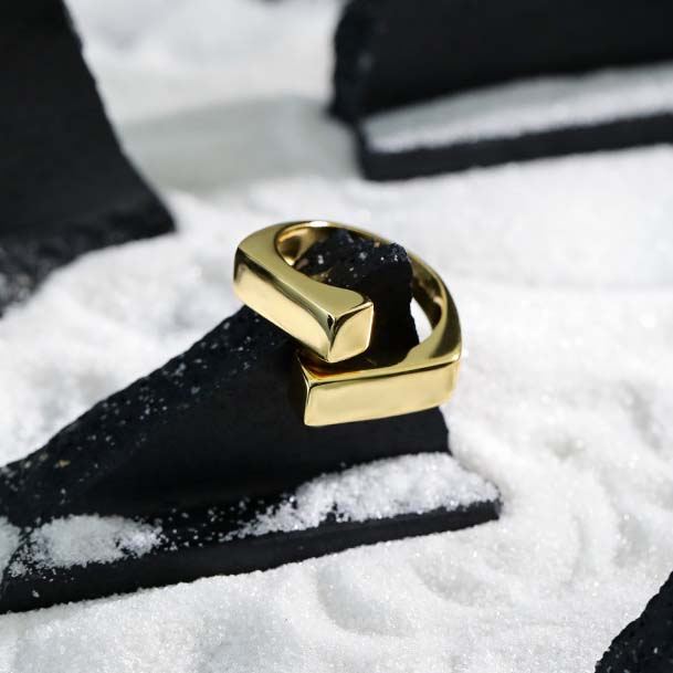 Lovcia Geometry Cross Adjustable Ring Gold Plated 925-Rings-Yellow Gold-Yellow Gold