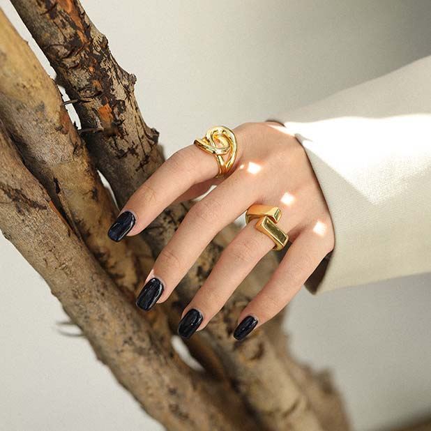 Lovcia Geometry Cross Adjustable Ring Gold Plated 925-Rings-Yellow Gold-Yellow Gold