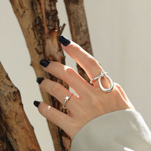 Lovcia Geometry Cube 925 Sterling Silver Adjustable Ring-Rings-