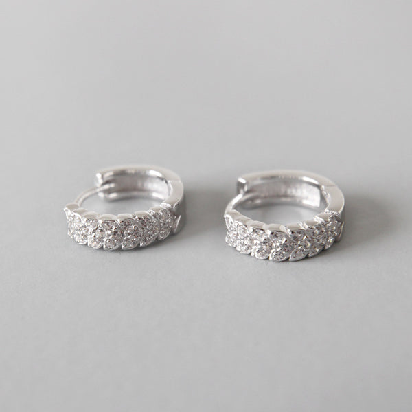 Lovcia Geometry CZ Circle 10mm 925 Silver Huggie Earrings-Earrings-Rhodium-Rhodium