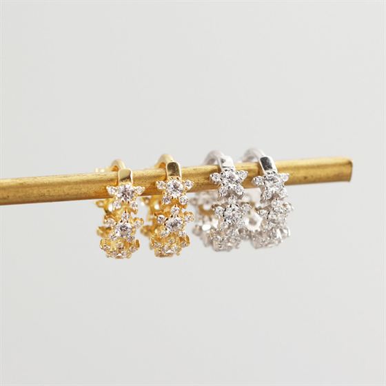Lovcia Geometry CZ Gold 925 Sterling Silver Huggie Hoops-Earrings-Yellow Gold-Yellow Gold