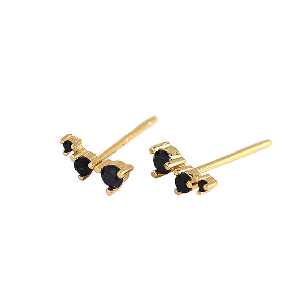 Lovcia Geometry CZ Lines 925 Sterling Silver Stud Earrings-Earrings-Yellow Gold & White CZ-Yellow Gold & White CZ