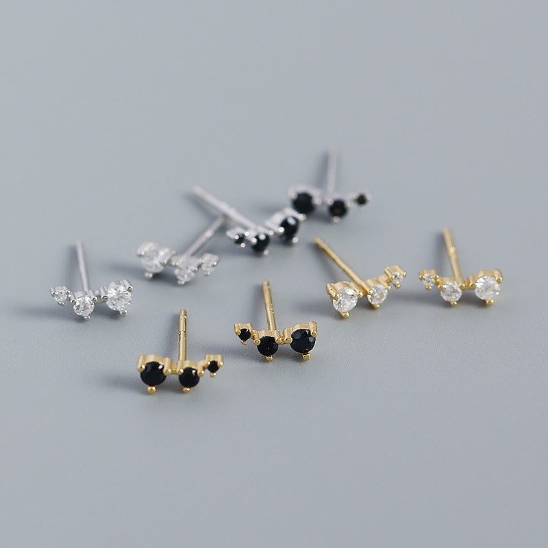 Lovcia Geometry CZ Lines 925 Sterling Silver Stud Earrings-Earrings-Yellow Gold & White CZ-Yellow Gold & White CZ