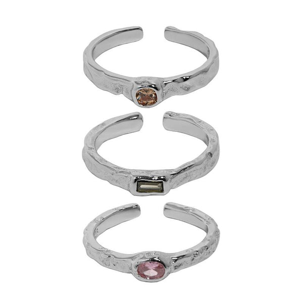 Lovcia Geometry CZ Minimalism Adjustable Ring 925 Silver-Rings-Pink Cz-Pink Cz