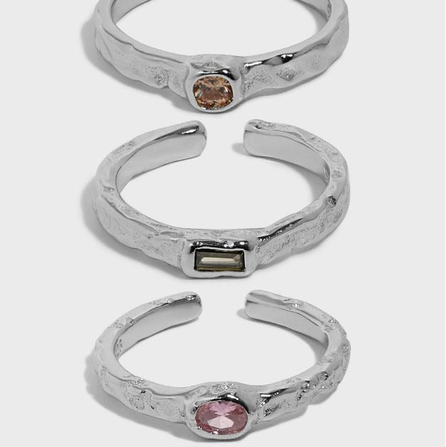 Lovcia Geometry CZ Minimalism Adjustable Ring 925 Silver-Rings-Pink Cz-Pink Cz