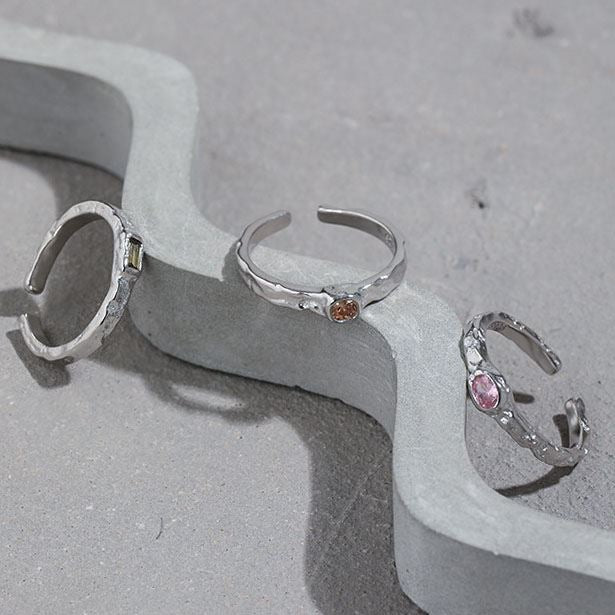 Lovcia Geometry CZ Minimalism Adjustable Ring 925 Silver-Rings-Pink Cz-Pink Cz