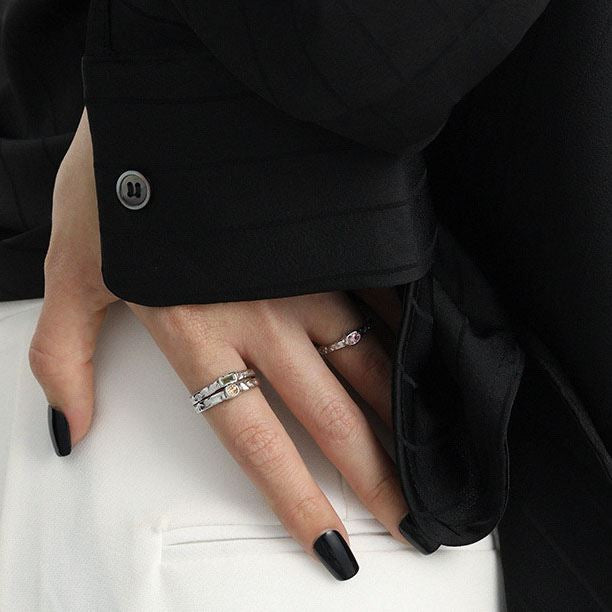 Lovcia Geometry CZ Minimalism Adjustable Ring 925 Silver-Rings-Pink Cz-Pink Cz