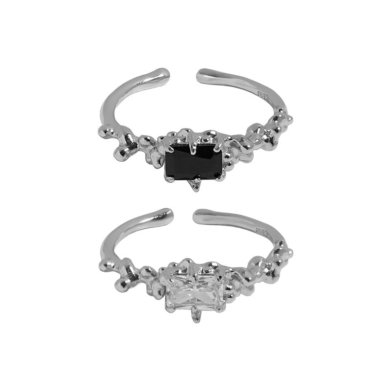 Lovcia Geometry CZ Rectangle Adjustable Sterling Silver Ring-Rings-White Cz-White Cz