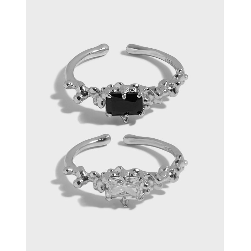 Lovcia Geometry CZ Rectangle Adjustable Sterling Silver Ring-Rings-White Cz-White Cz