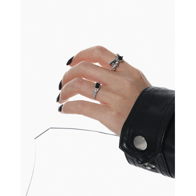 Lovcia Geometry CZ Rectangle Adjustable Sterling Silver Ring-Rings-White Cz-White Cz