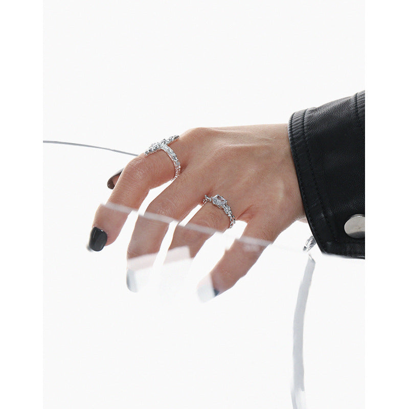 Lovcia Geometry CZ Rectangle Adjustable Sterling Silver Ring-Rings-White Cz-White Cz