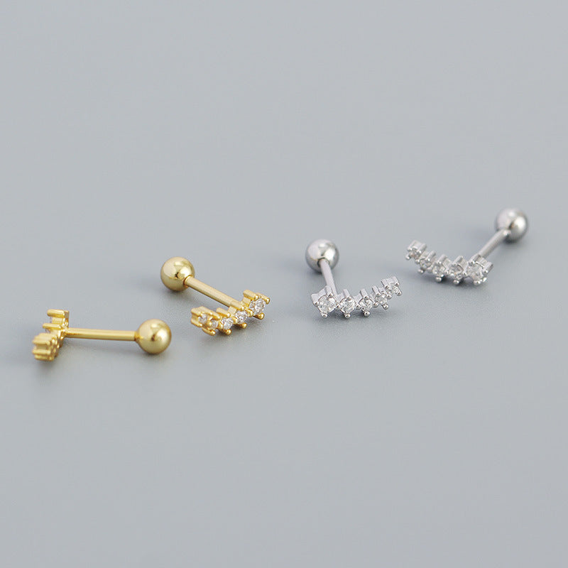 Lovcia Geometry CZ Smile Lines Gold Stud Earrings 8mm-Earrings-Yellow Gold-Yellow Gold
