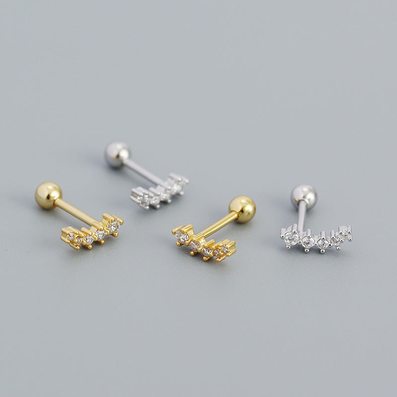 Lovcia Geometry CZ Smile Lines Gold Stud Earrings 8mm-Earrings-Yellow Gold-Yellow Gold