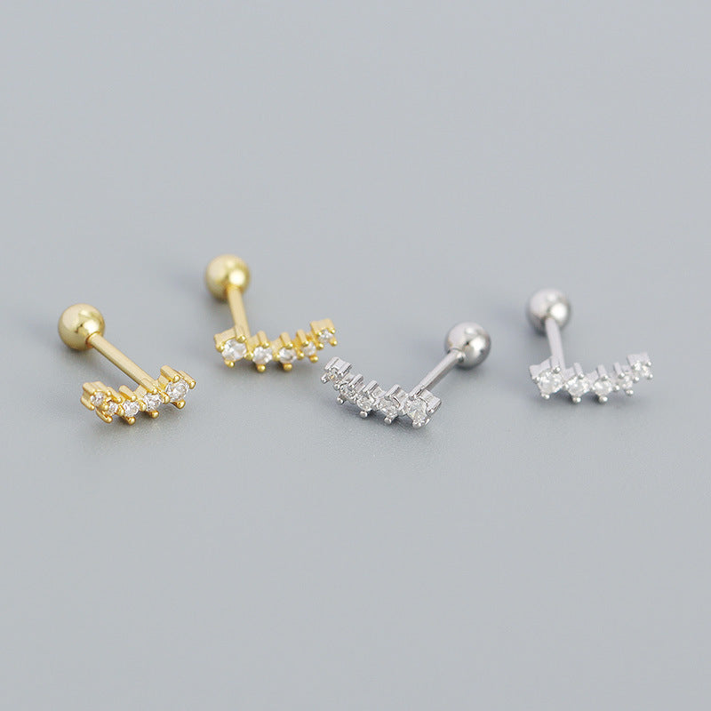 Lovcia Geometry CZ Smile Lines Gold Stud Earrings 8mm-Earrings-Yellow Gold-Yellow Gold
