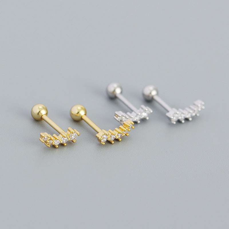 Lovcia Geometry CZ Smile Lines Gold Stud Earrings 8mm-Earrings-Yellow Gold-Yellow Gold