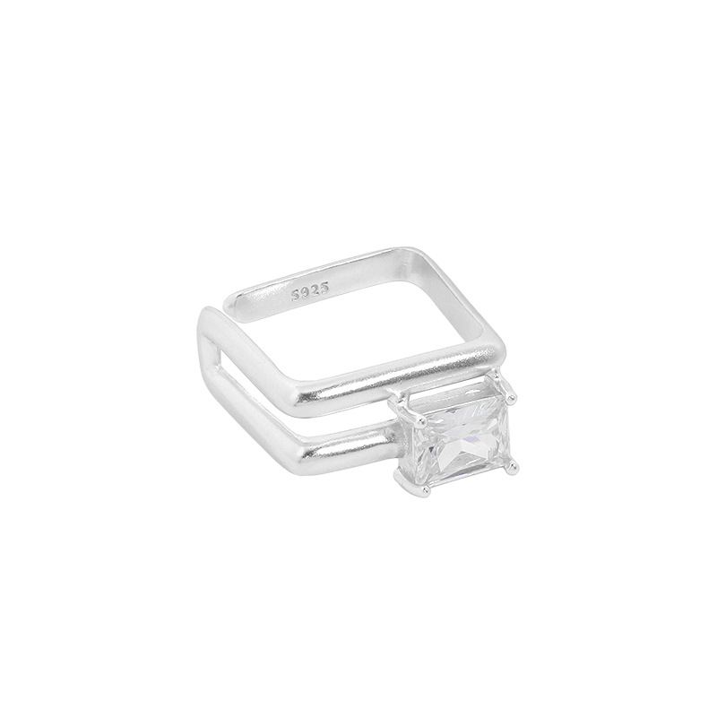 Lovcia Geometry CZ Square Hollow Double Layer Ring Gold-Rings-Silver-Silver