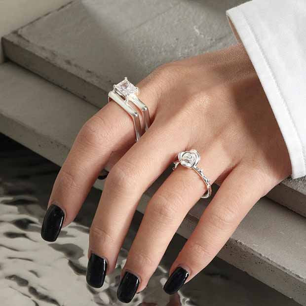 Lovcia Geometry CZ Square Hollow Double Layer Ring Gold-Rings-Yellow Gold-Yellow Gold