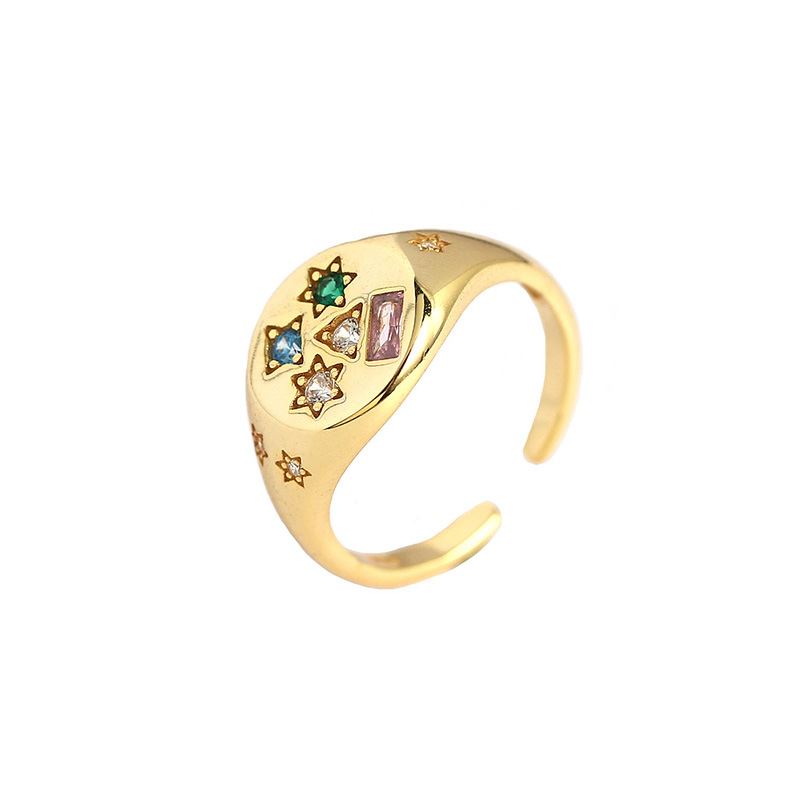 Lovcia Geometry CZ Stars Rectangle Adjustable Ring Gold-Rings-Yellow Gold-Yellow Gold