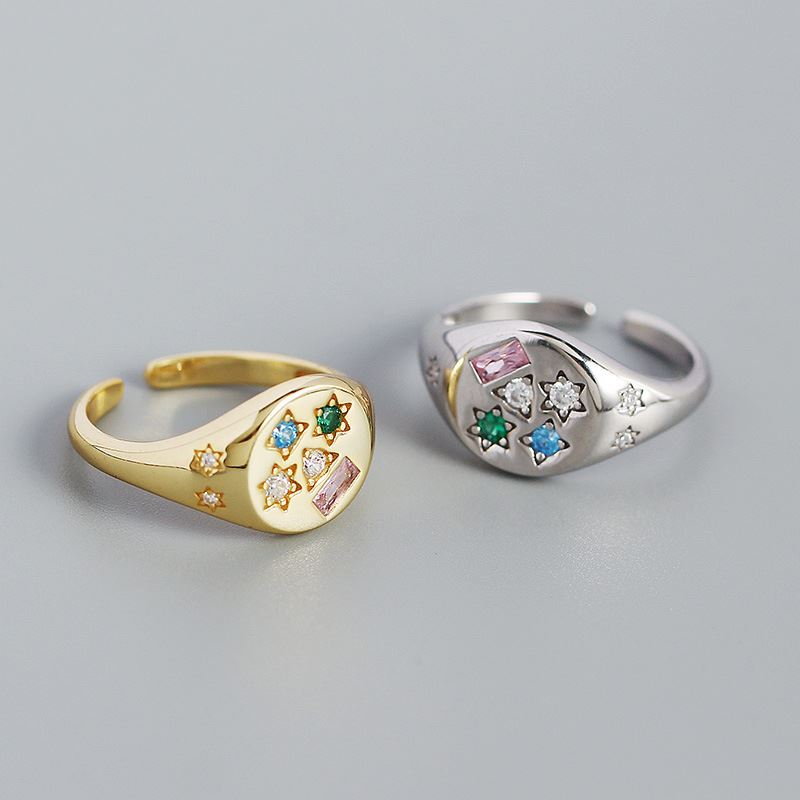 Lovcia Geometry CZ Stars Rectangle Adjustable Ring Gold-Rings-Yellow Gold-Yellow Gold