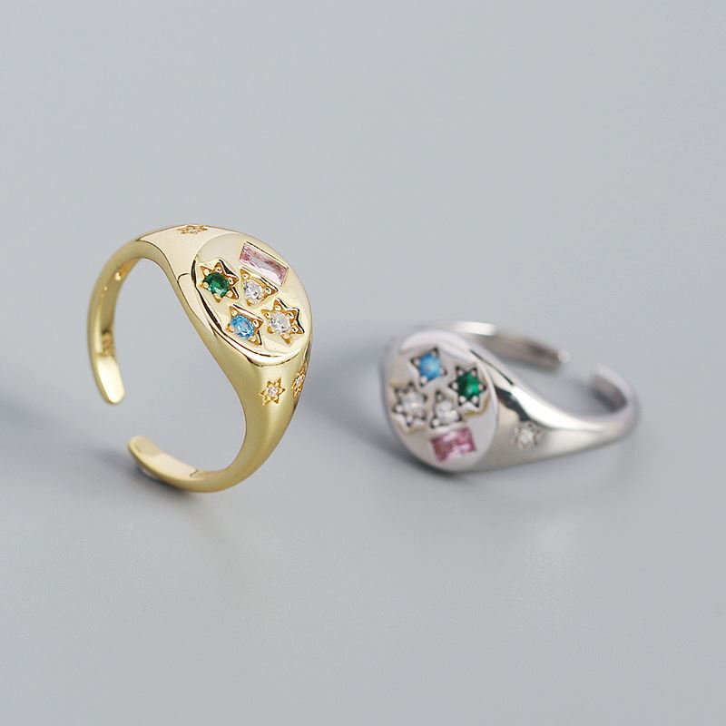Lovcia Geometry CZ Stars Rectangle Adjustable Ring Gold-Rings-Yellow Gold-Yellow Gold