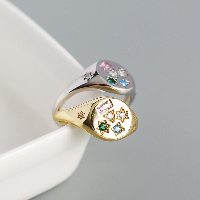 Lovcia Geometry CZ Stars Rectangle Adjustable Ring Gold-Rings-Yellow Gold-Yellow Gold