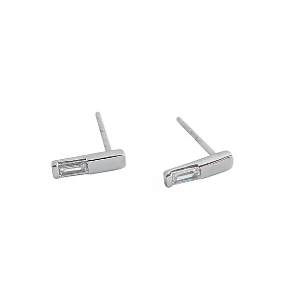 Lovcia Geometry CZ Strip 925 Sterling Silver Stud Earrings-Earrings-Rhodium-Rhodium
