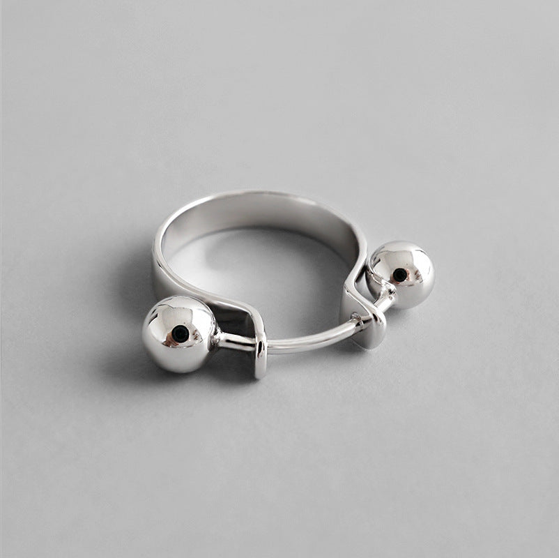 Lovcia Geometry Double Beads 925 Sterling Silver Ring-Rings-Rhodium-Rhodium