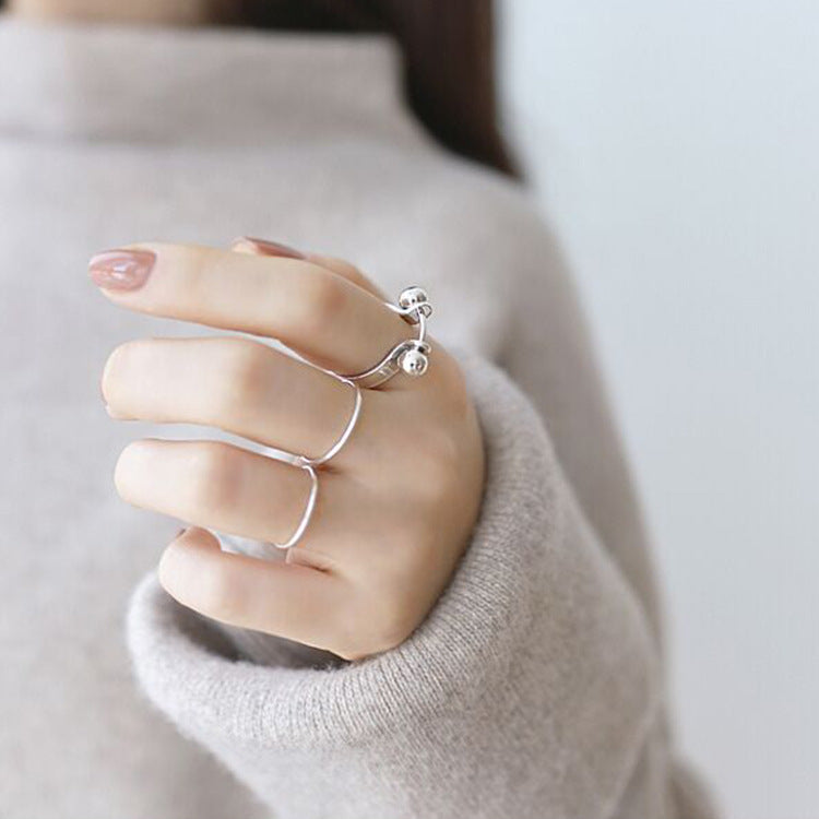 Lovcia Geometry Double Beads 925 Sterling Silver Ring-Rings-Rhodium-Rhodium