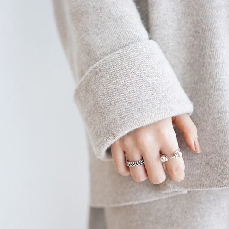 Lovcia Geometry Double Beads 925 Sterling Silver Ring-Rings-Rhodium-Rhodium