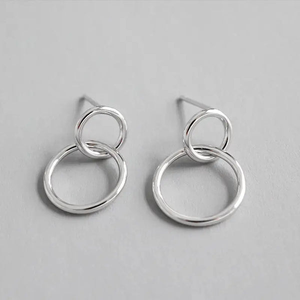 Lovcia Geometry Double Loops 925 Sterling Silver Stud Earrings-Earrings-Rhodium-Rhodium