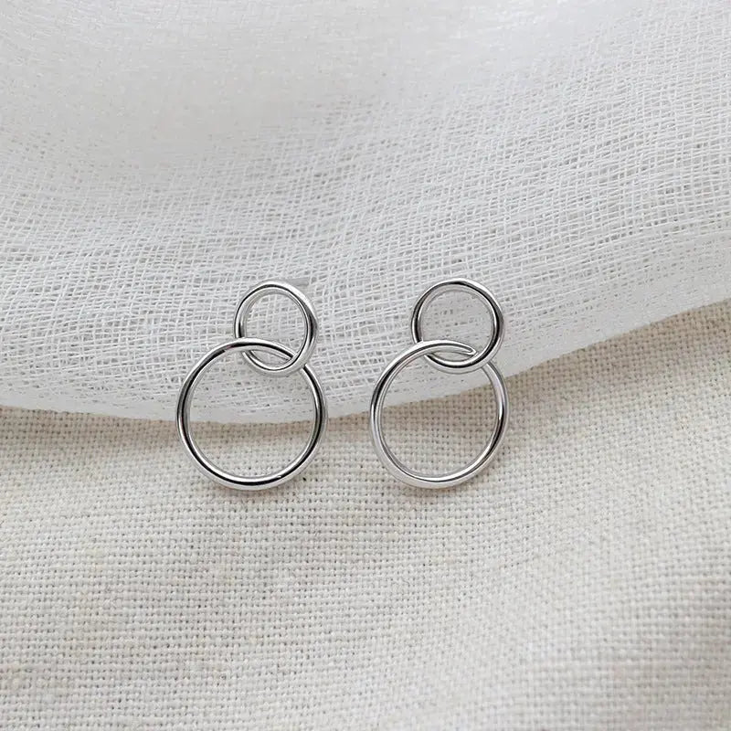 Lovcia Geometry Double Loops 925 Sterling Silver Stud Earrings-Earrings-Rhodium-Rhodium