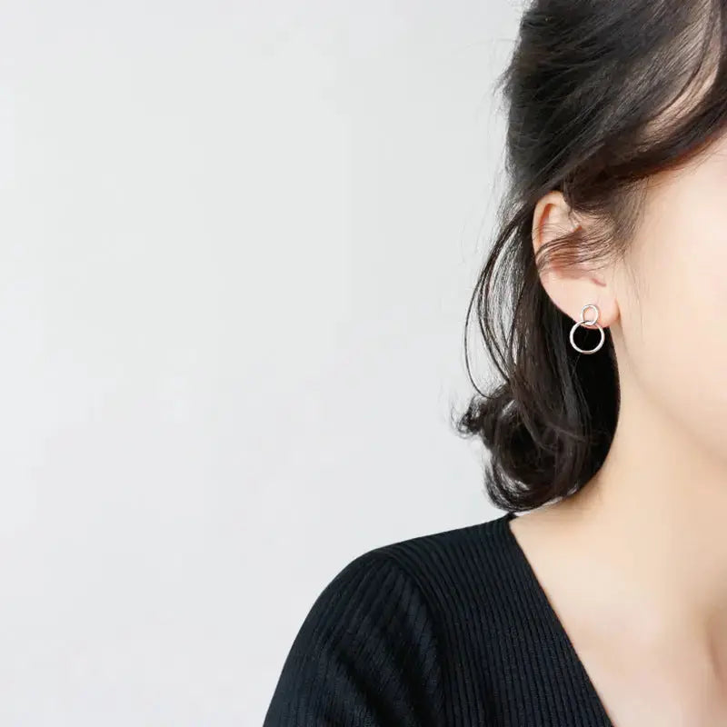 Lovcia Geometry Double Loops 925 Sterling Silver Stud Earrings-Earrings-Rhodium-Rhodium