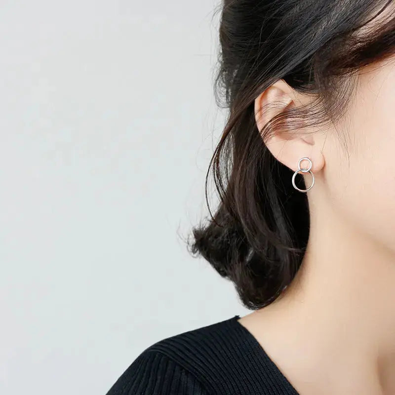 Lovcia Geometry Double Loops 925 Sterling Silver Stud Earrings-Earrings-Rhodium-Rhodium