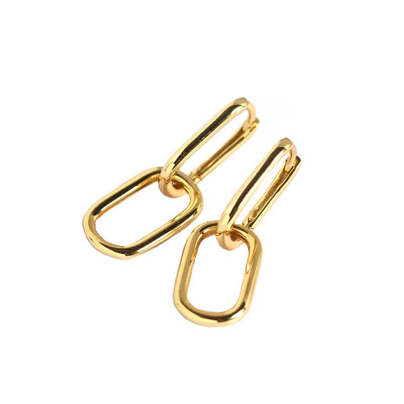 Lovcia Geometry Ellipse Chain Hoop Earrings Gold 28.7mm-Earrings-Silver-Silver