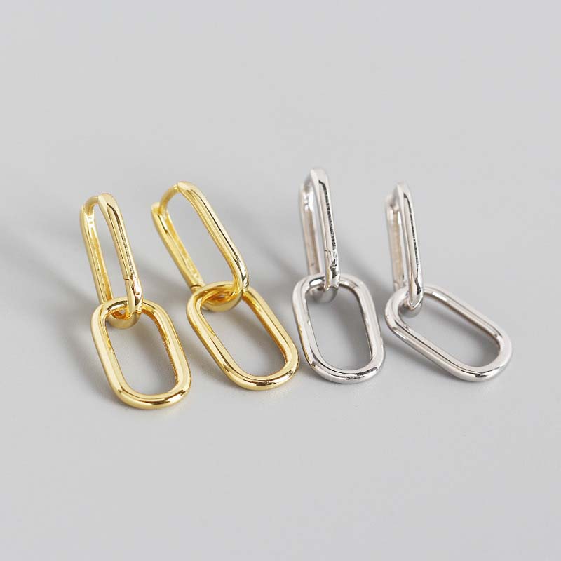Lovcia Geometry Ellipse Chain Hoop Earrings Gold 28.7mm-Earrings-Silver-Silver