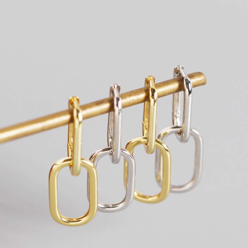 Lovcia Geometry Ellipse Chain Hoop Earrings Gold 28.7mm-Earrings-Silver-Silver