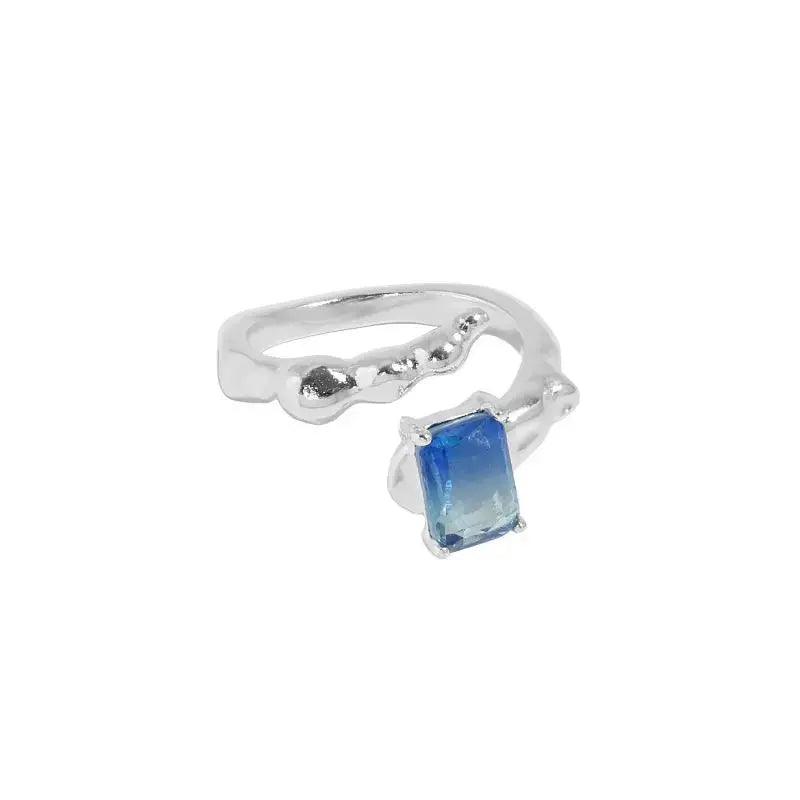 Lovcia Geometry Emerald Shading Blue CZ 925 Sterling Silver Adjustable Ring-Rings-
