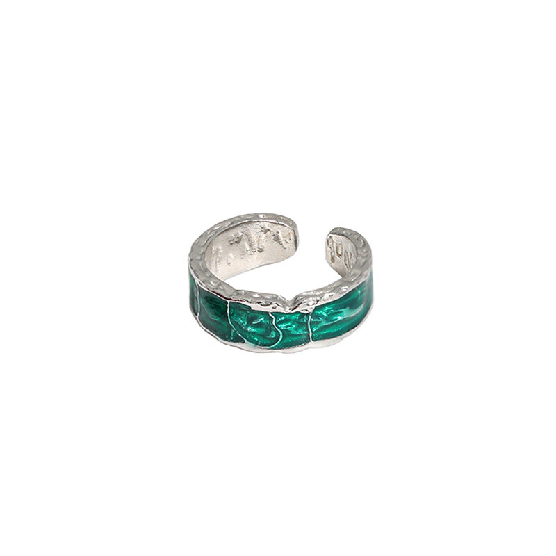 Lovcia Geometry Epoxy Open Adjustable Gold Ring 925-Rings-Silver & Green-Silver & Green