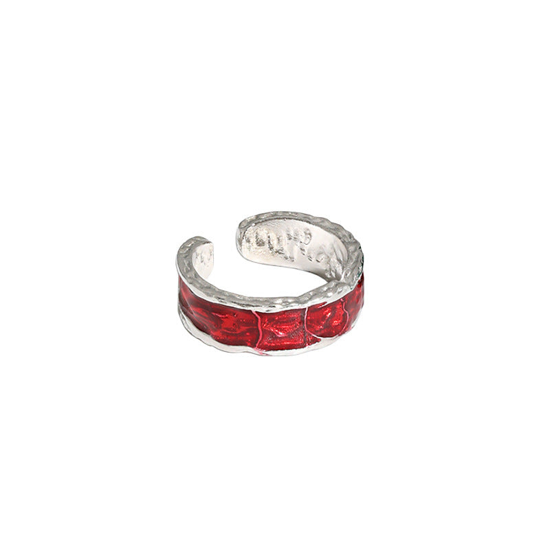 Lovcia Geometry Epoxy Open Adjustable Gold Ring 925-Rings-Silver & Red-Silver & Red