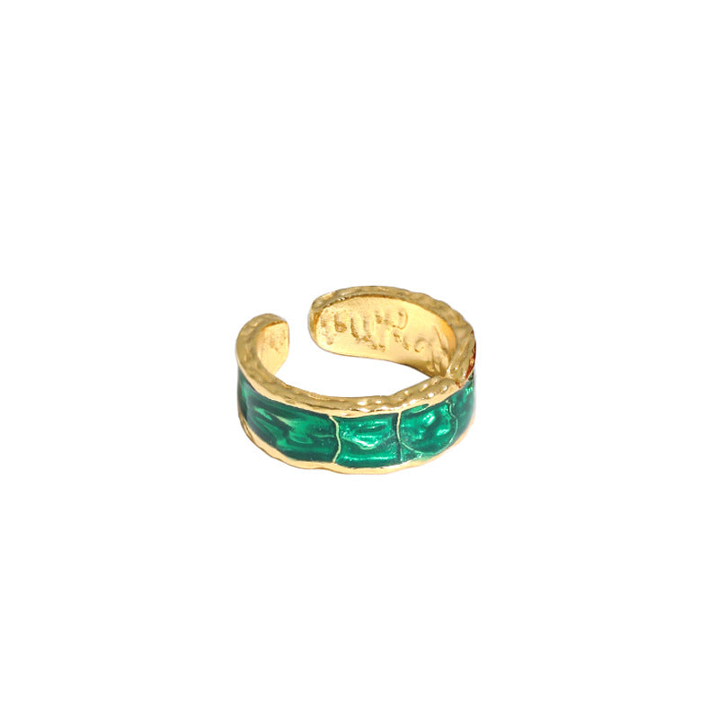 Lovcia Geometry Epoxy Open Adjustable Gold Ring 925-Rings-Yellow Gold & Green-Yellow Gold & Green