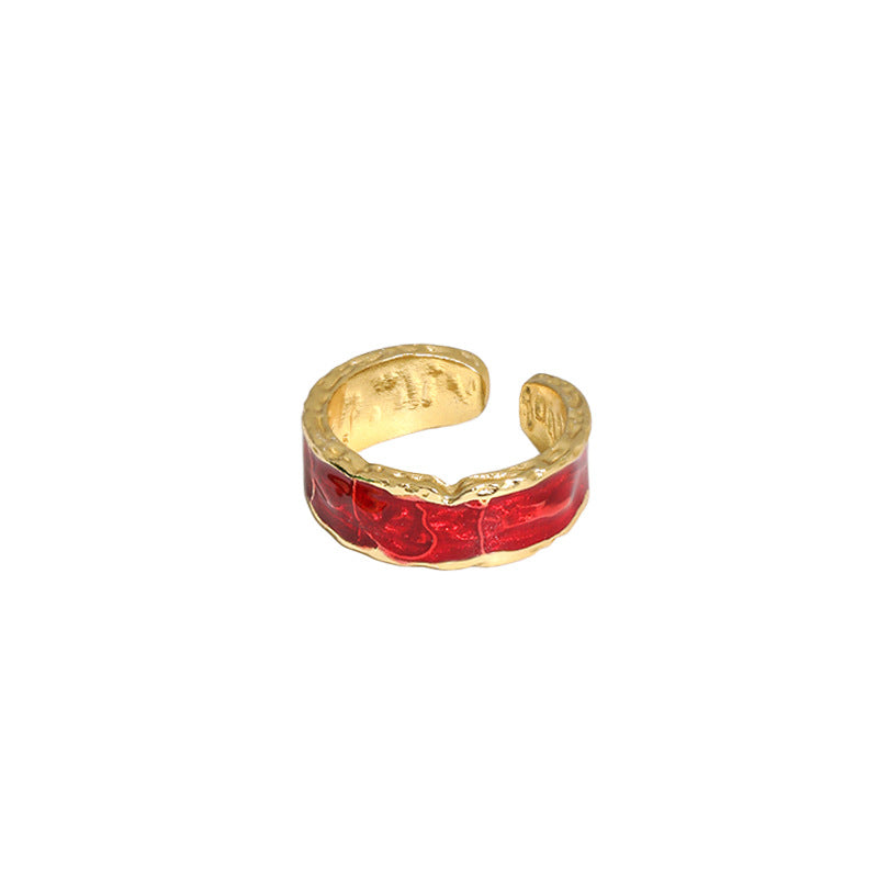 Lovcia Geometry Epoxy Open Adjustable Gold Ring 925-Rings-Yellow Gold & Red-Yellow Gold & Red
