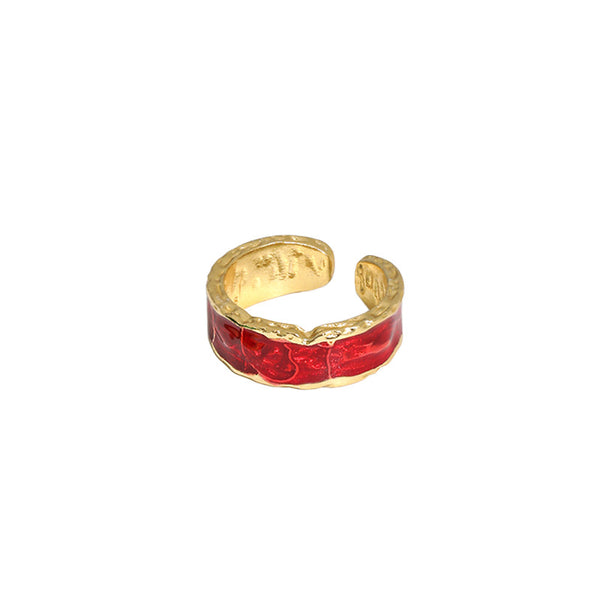 Lovcia Geometry Epoxy Open Adjustable Gold Ring 925-Rings-Yellow Gold & Red-Yellow Gold & Red