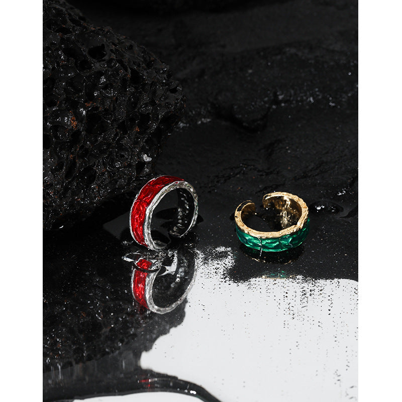 Lovcia Geometry Epoxy Open Adjustable Gold Ring 925-Rings-Yellow Gold & Red-Yellow Gold & Red
