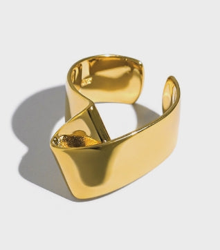 Lovcia Geometry Folds 925 Sterling Silver Adjustable Ring-Rings-Yellow Gold-Yellow Gold
