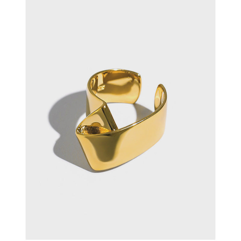 Lovcia Geometry Folds 925 Sterling Silver Adjustable Ring-Rings-Yellow Gold-Yellow Gold